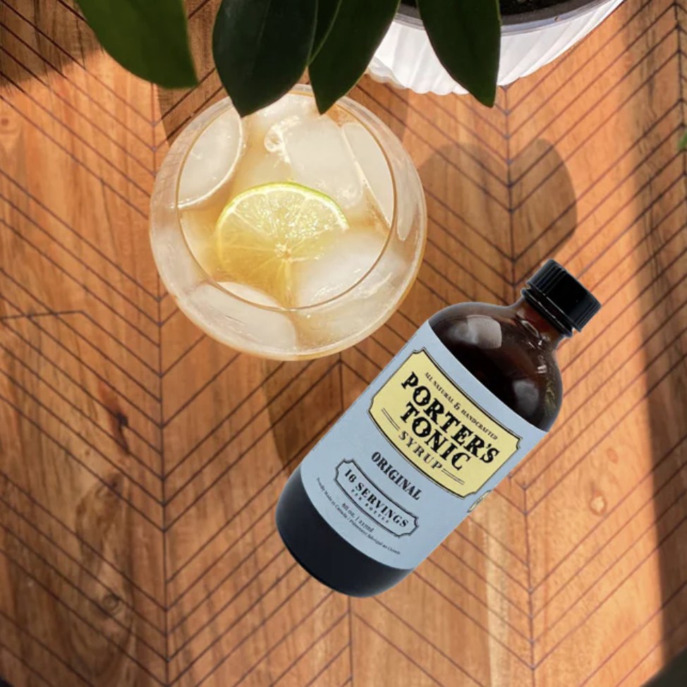 Porter's Tonic Original with finely chopped cinchona bark, lemon and lime